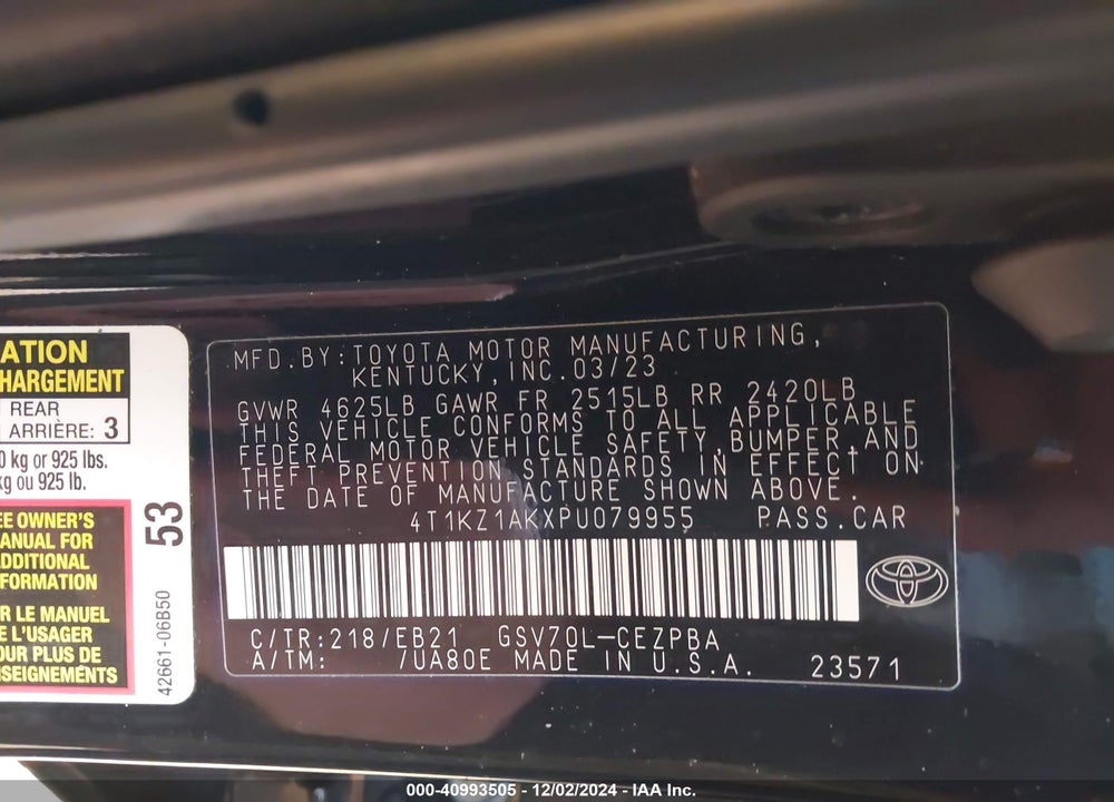 2023 TOYOTA CAMRY VIN: 4T1KZ1AKXPU079955