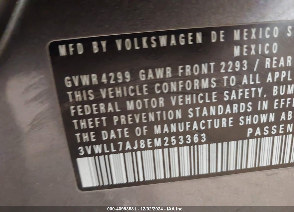 2014 VOLKSWAGEN JETTA 2.0L TDI VIN: 3VWLL7AJ8EM253363
