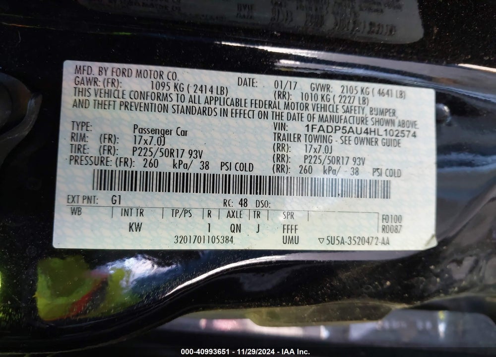 2017 FORD C-MAX HYBRID SE VIN: 1FADP5AU4HL102574