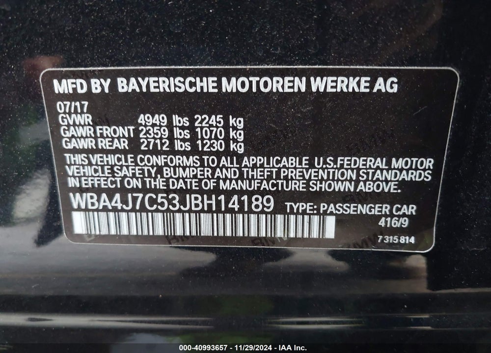 2018 BMW 440I GRAN COUPE XDRIVE VIN: WBA4J7C53JBH14189