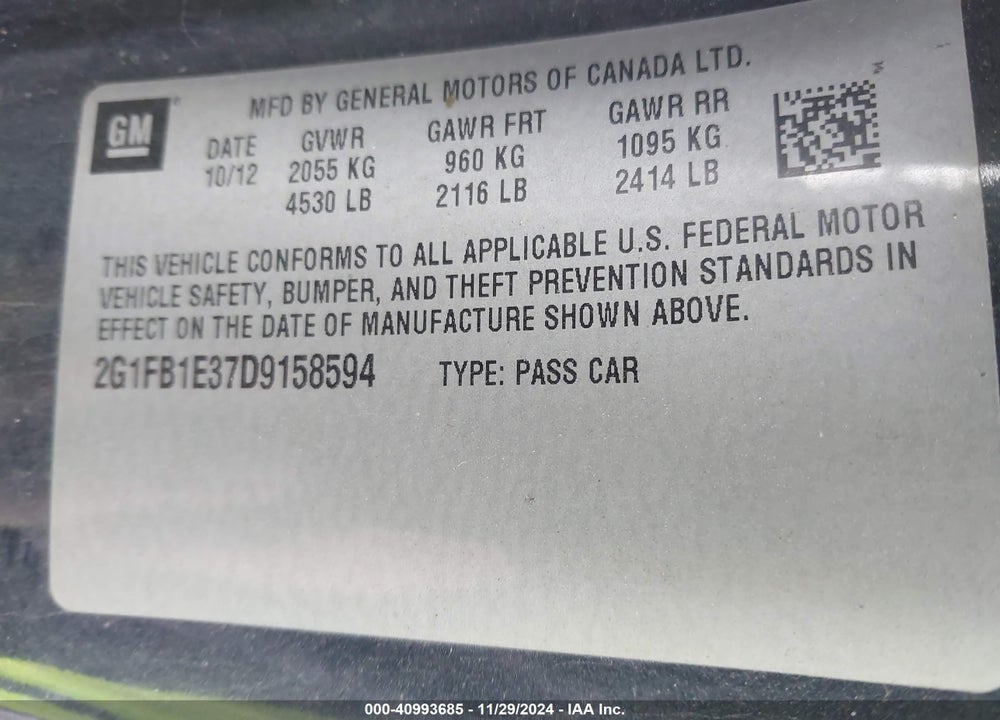 2013 CHEVROLET CAMARO 1LT VIN: 2G1FB1E37D9158594