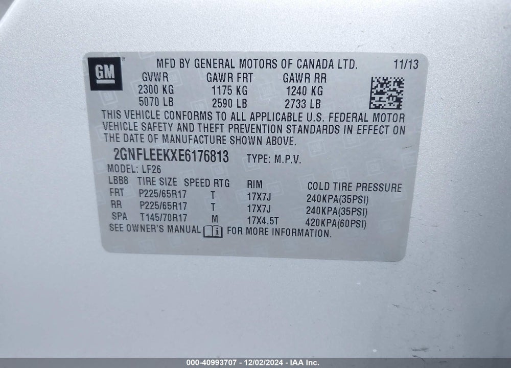 2014 CHEVROLET EQUINOX LS VIN: 2GNFLEEKXE6176813