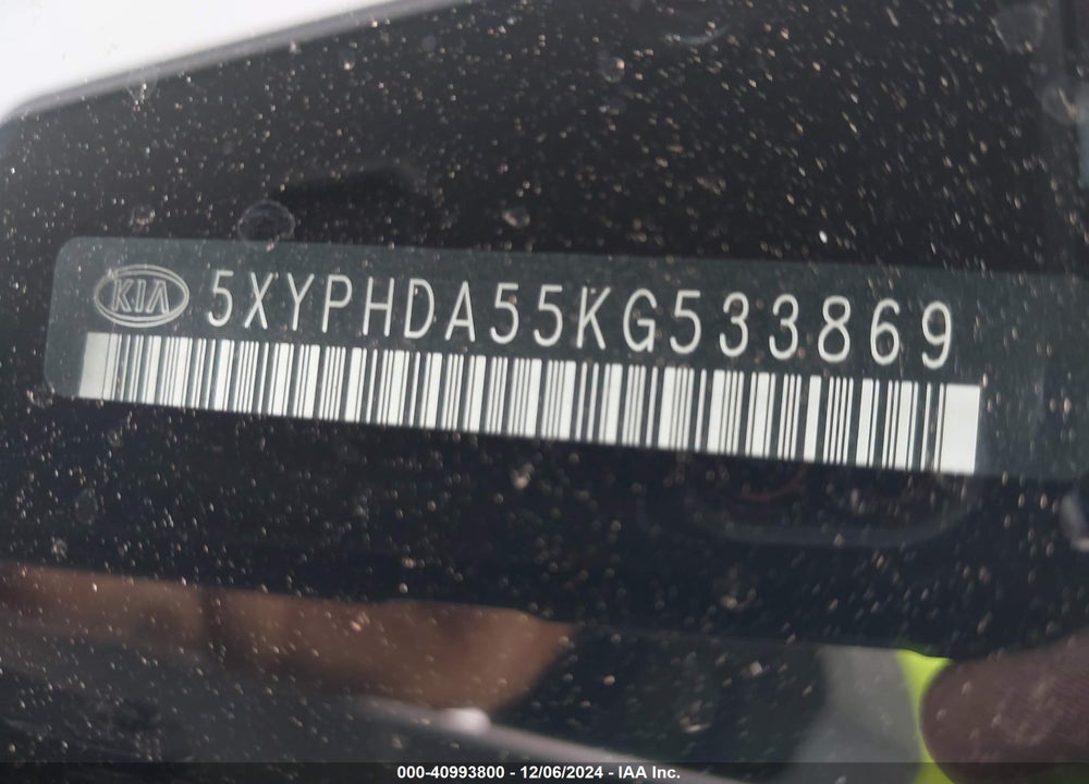 2019 KIA SORENTO 3.3L EX VIN: 5XYPHDA55KG533869