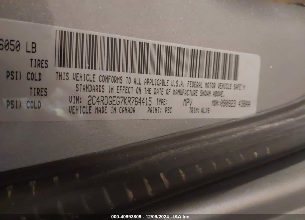 2019 DODGE GRAND CARAVAN GT VIN: 2C4RDGEG7KR764415