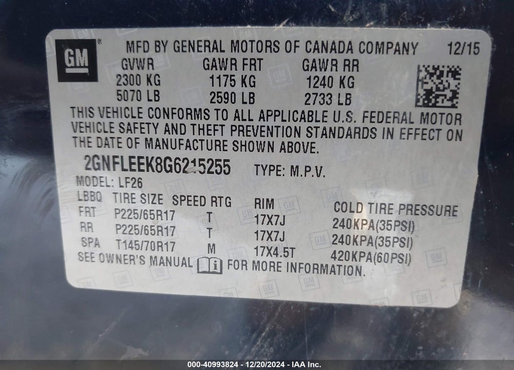 2016 CHEVROLET EQUINOX LS VIN: 2GNFLEEK8G6215255