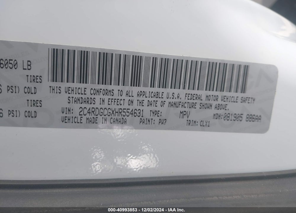 2017 DODGE GRAND CARAVAN SXT VIN: 2C4RDGCGXHR554631
