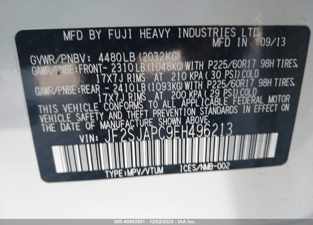 2014 SUBARU FORESTER 2.5I TOURING VIN: JF2SJAPC9EH496213