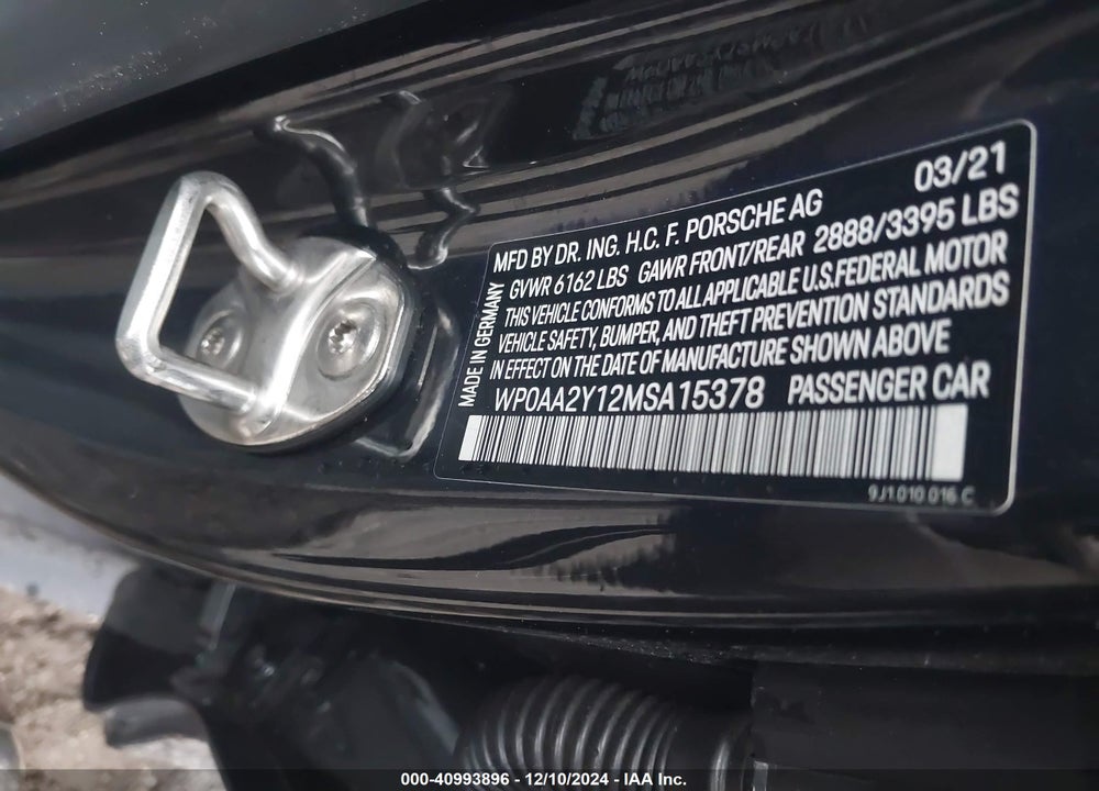 2021 PORSCHE TAYCAN VIN: WP0AA2Y12MSA15378