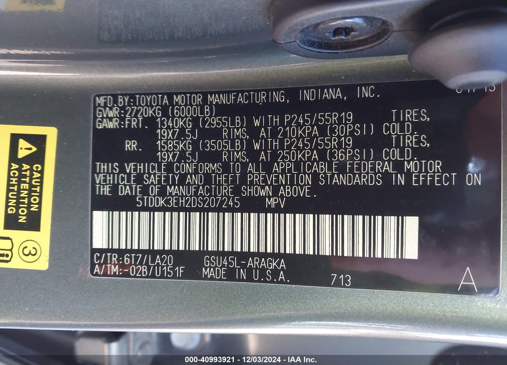 2013 TOYOTA HIGHLANDER LIMITED V6 VIN: 5TDDK3EH2DS207245