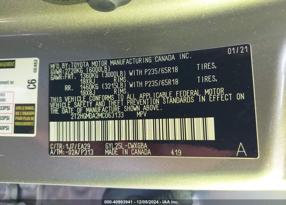 2021 LEXUS RX 450H VIN: 2T2HGMDA2MC063133