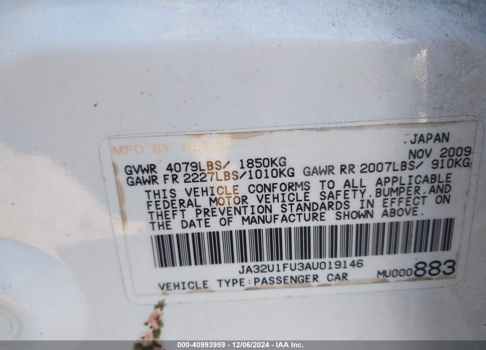 2010 MITSUBISHI LANCER DE VIN: JA32U1FU3AU019146