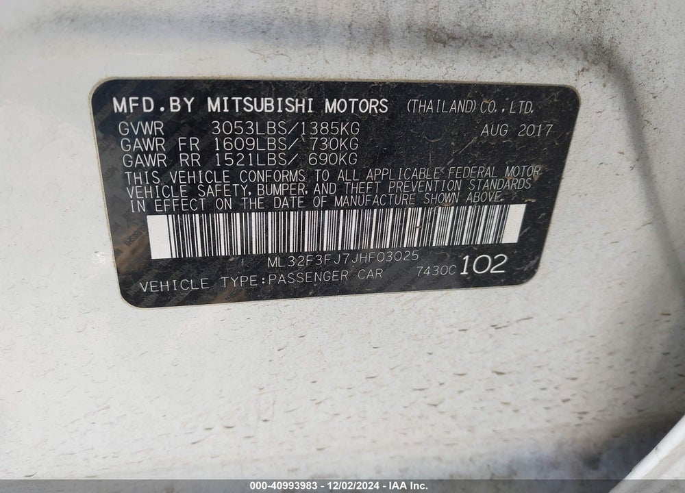 2018 MITSUBISHI MIRAGE G4 ES VIN: ML32F3FJ7JHF03025