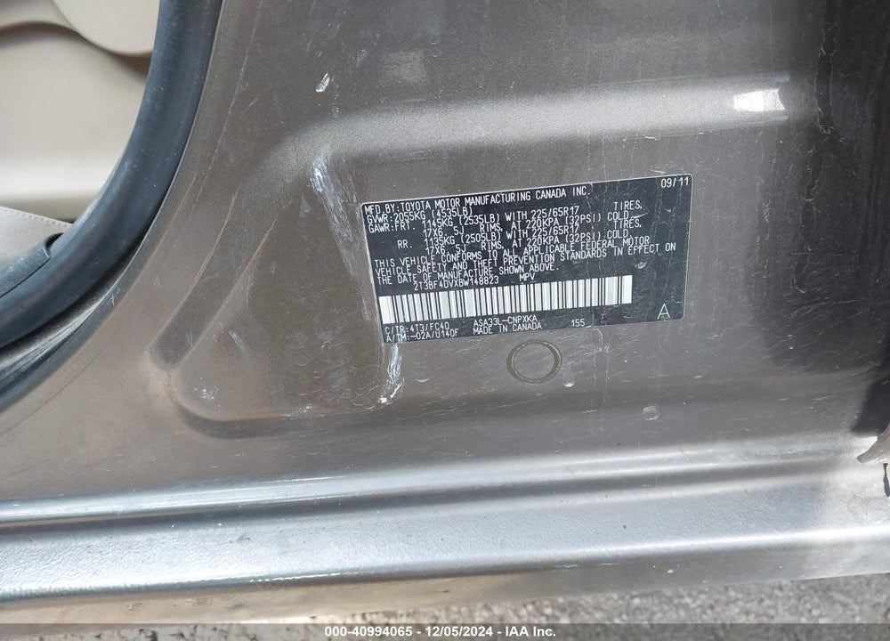 2011 TOYOTA RAV4 VIN: 2T3BF4DVXBW148823