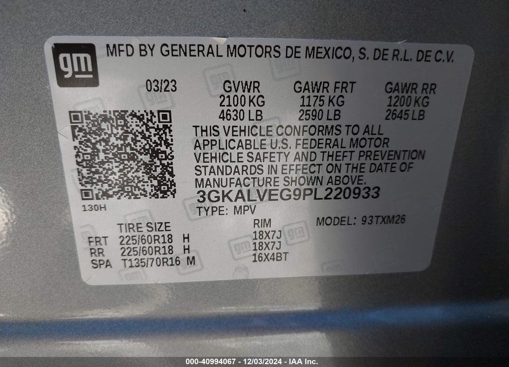 2023 GMC TERRAIN AWD SLT VIN: 3GKALVEG9PL220933