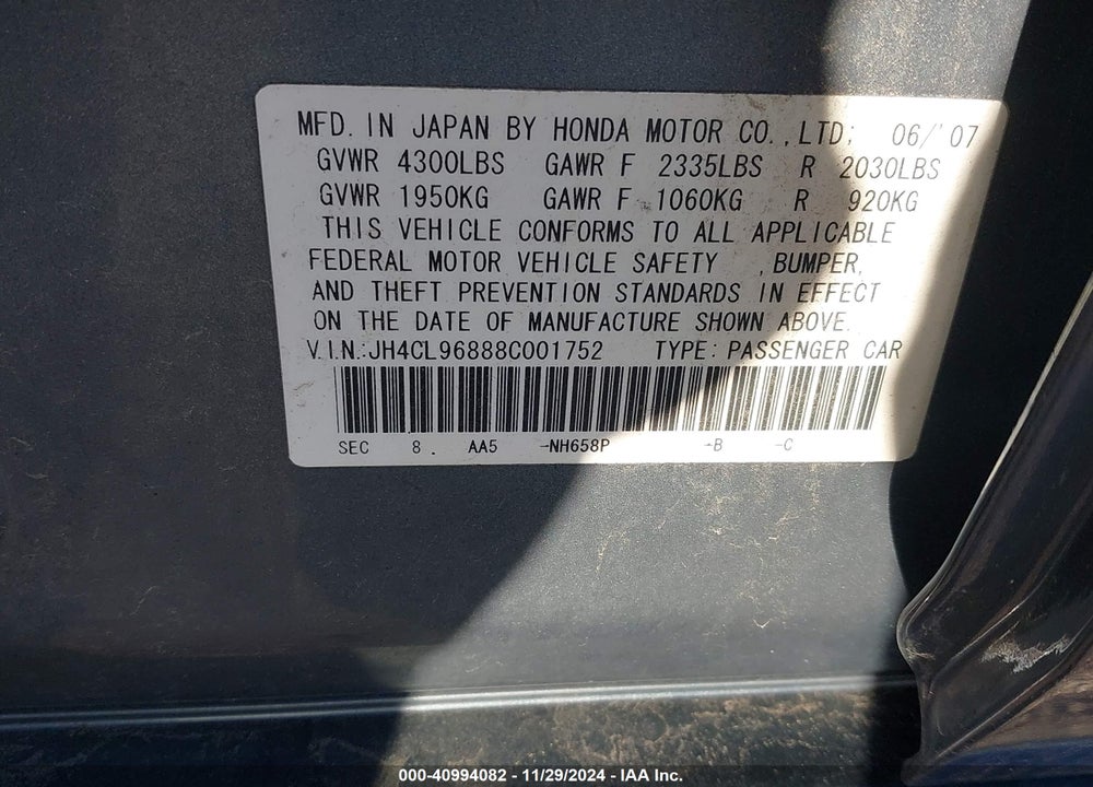 2008 ACURA TSX VIN: JH4CL96888C001752