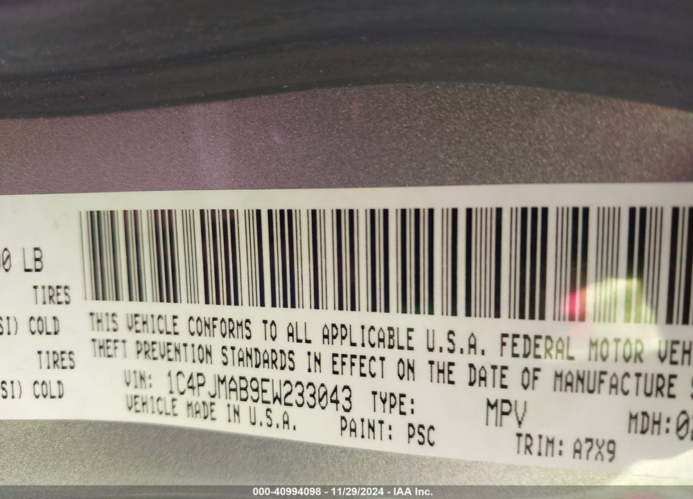 2014 JEEP CHEROKEE SPORT VIN: 1C4PJMAB9EW233043