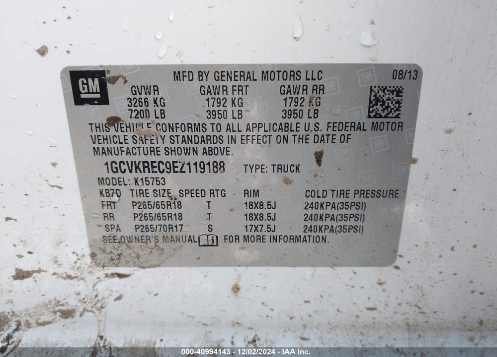 2014 CHEVROLET SILVERADO 1500 1LT VIN: 1GCVKREC9EZ119188