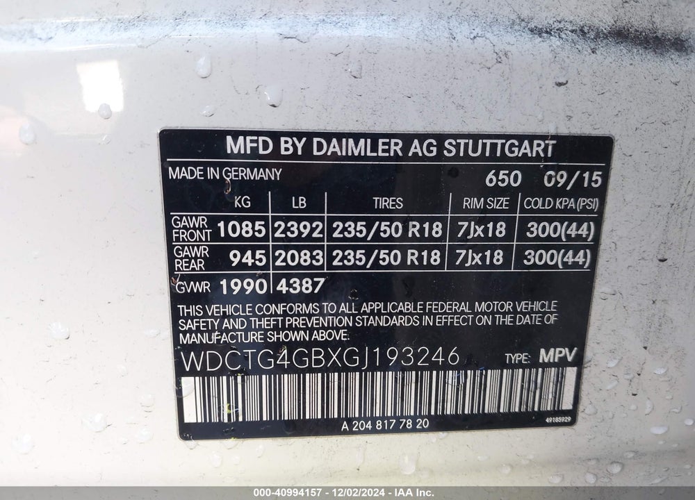 2016 MERCEDES-BENZ GLA 250 4MATIC VIN: WDCTG4GBXGJ193246