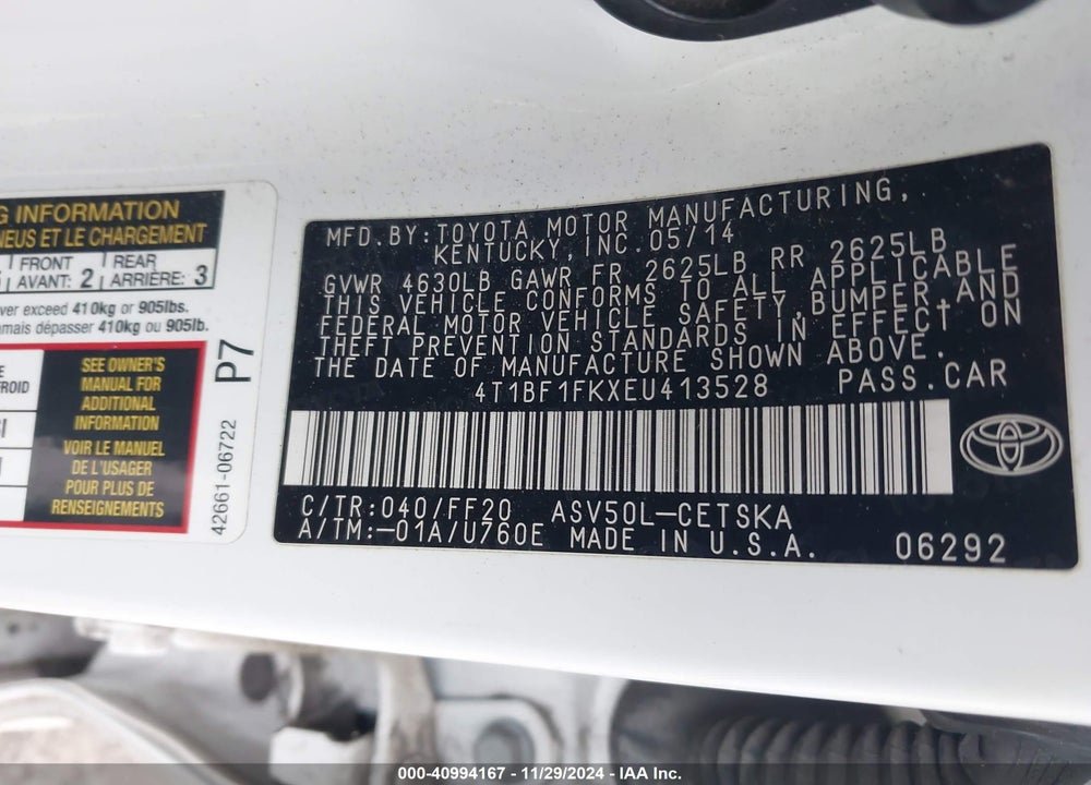 2014 TOYOTA CAMRY SE VIN: 4T1BF1FKXEU413528