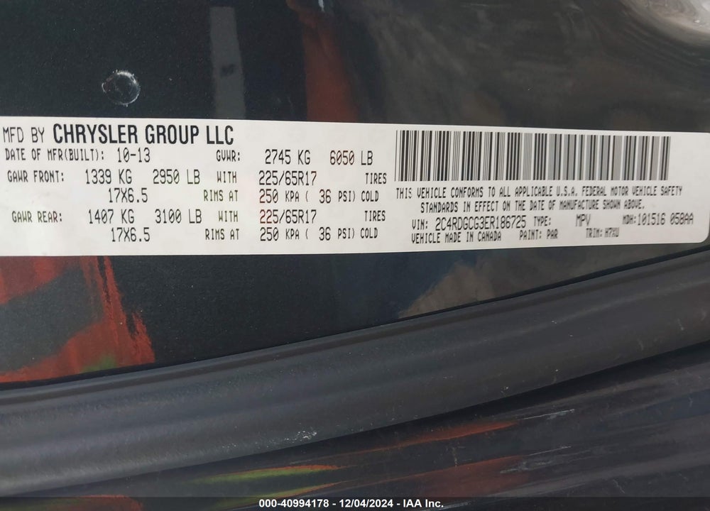 2014 DODGE GRAND CARAVAN SXT VIN: 2C4RDGCG3ER186725