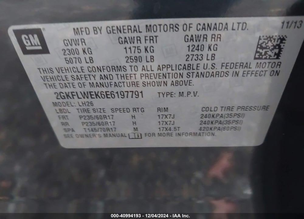 2014 GMC TERRAIN SLE-2 VIN: 2GKFLWEK6E6197791