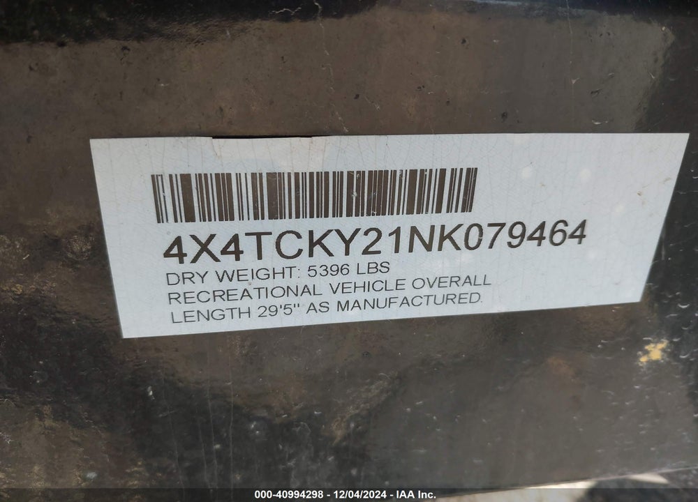 2022 FOREST RIVER GREY WOLF VIN: 4X4TCKY21NK079464