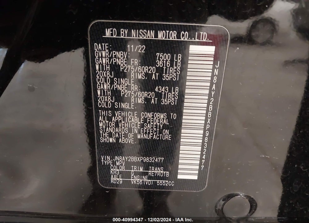 2023 NISSAN ARMADA SL 4WD VIN: JN8AY2BBXP9832477