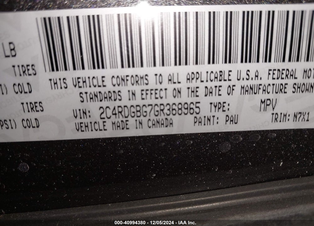 2016 DODGE GRAND CARAVAN SE PLUS VIN: 2C4RDGBG7GR368965