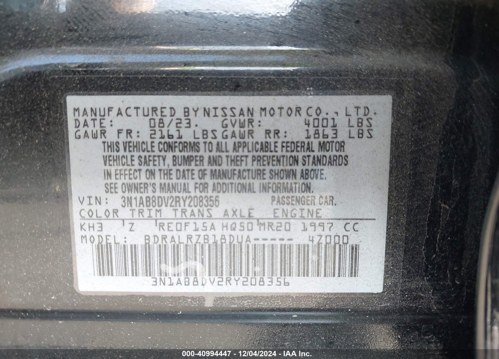 2024 NISSAN SENTRA SR XTRONIC CVT VIN: 3N1AB8DV2RY208356