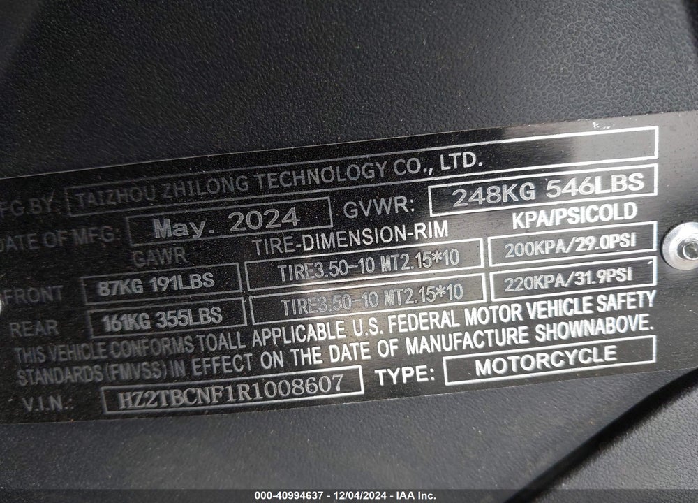 2024 ZHILO JOG 150 VIN: HZ2TBCNF1R1008607