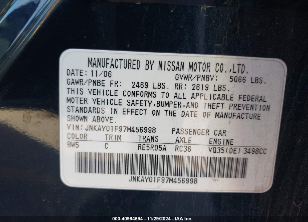 2007 INFINITI M35X VIN: JNKAY01F97M456998