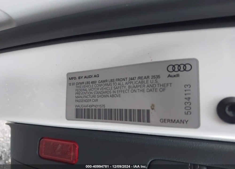 2023 AUDI A4 PREMIUM PLUS 45 TFSI S LINE QUATTRO S TRONIC VIN: WAUEAAF49PN011575