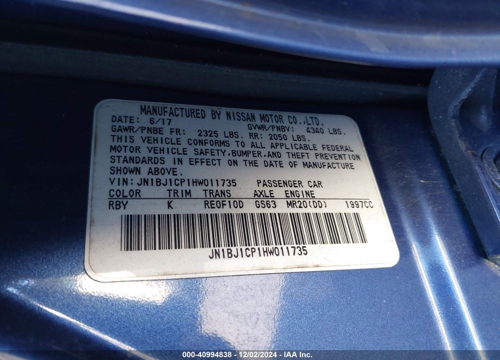 2017 NISSAN ROGUE SPORT S VIN: JN1BJ1CP1HW011735
