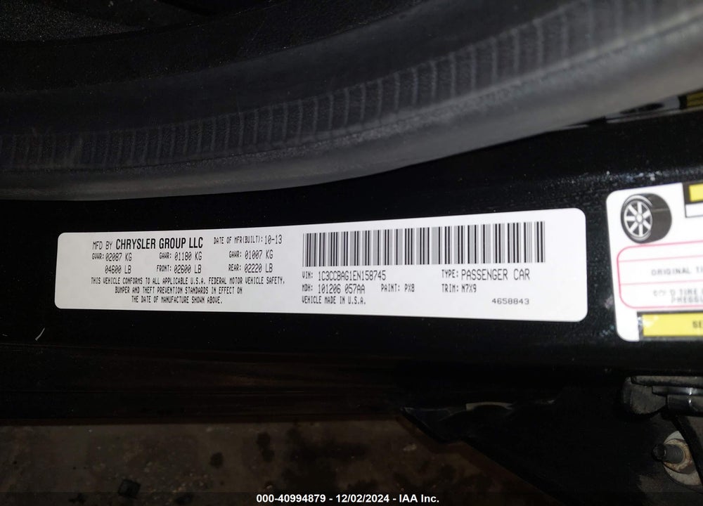 2014 CHRYSLER 200 VIN: 1C3CCBAG1EN158745