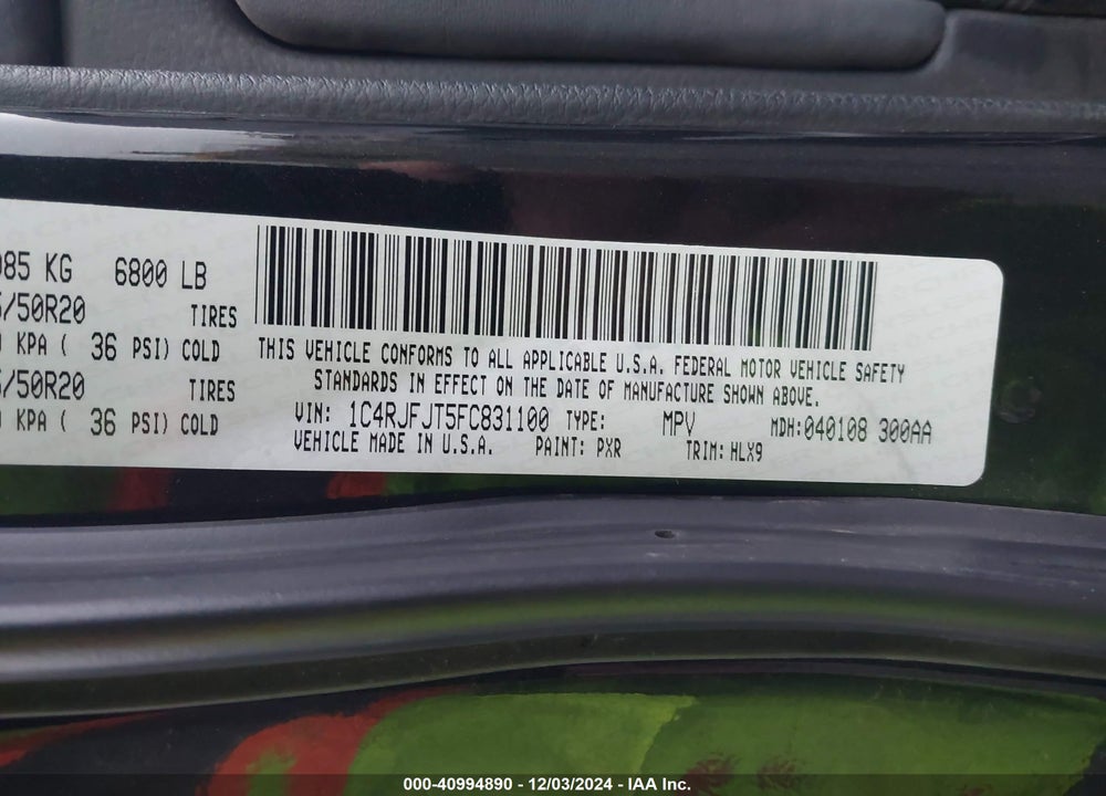 2015 JEEP GRAND CHEROKEE SUMMIT VIN: 1C4RJFJT5FC831100
