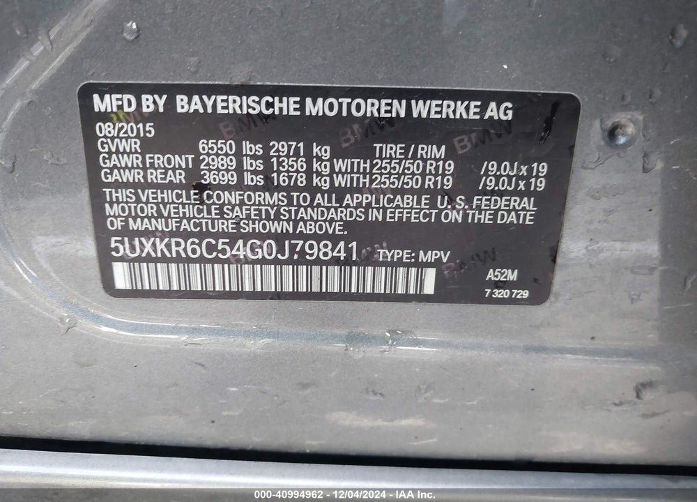 2016 BMW X5 XDRIVE50I VIN: 5UXKR6C54G0J79841