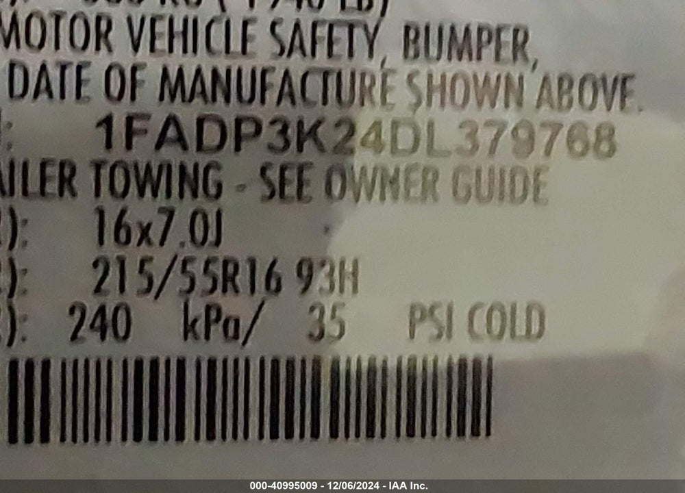 2013 FORD FOCUS SE VIN: 1FADP3K24DL379768