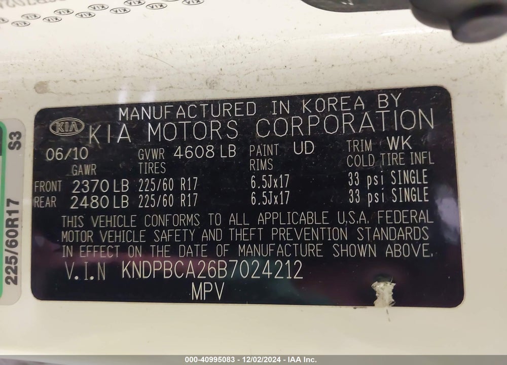 2011 KIA SPORTAGE LX VIN: KNDPBCA26B7024212