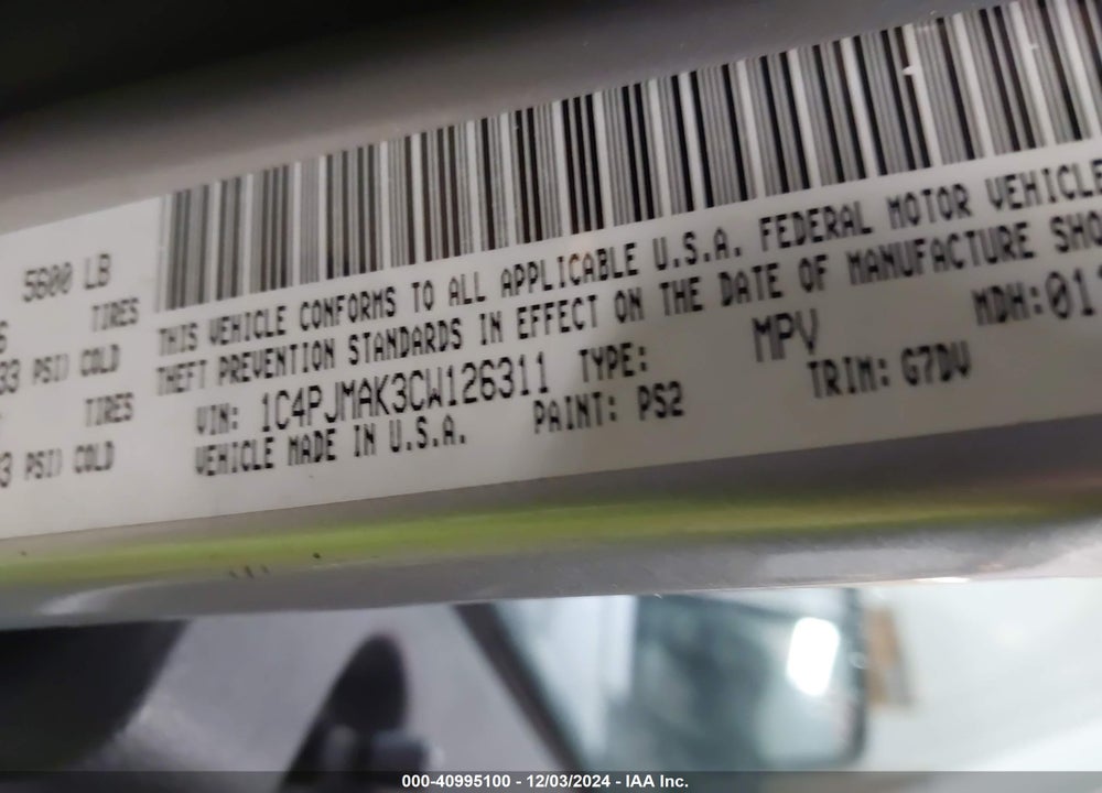 2012 JEEP LIBERTY SPORT VIN: 1C4PJMAK3CW126311