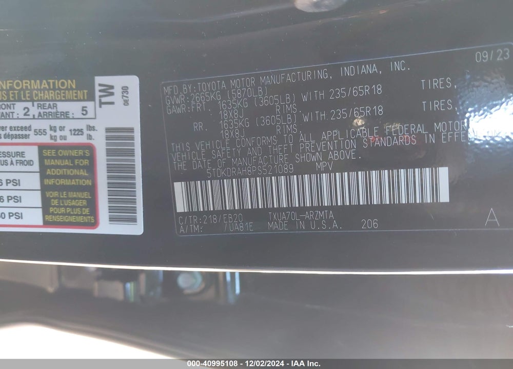 2023 TOYOTA HIGHLANDER XLE VIN: 5TDKDRAH8PS521089