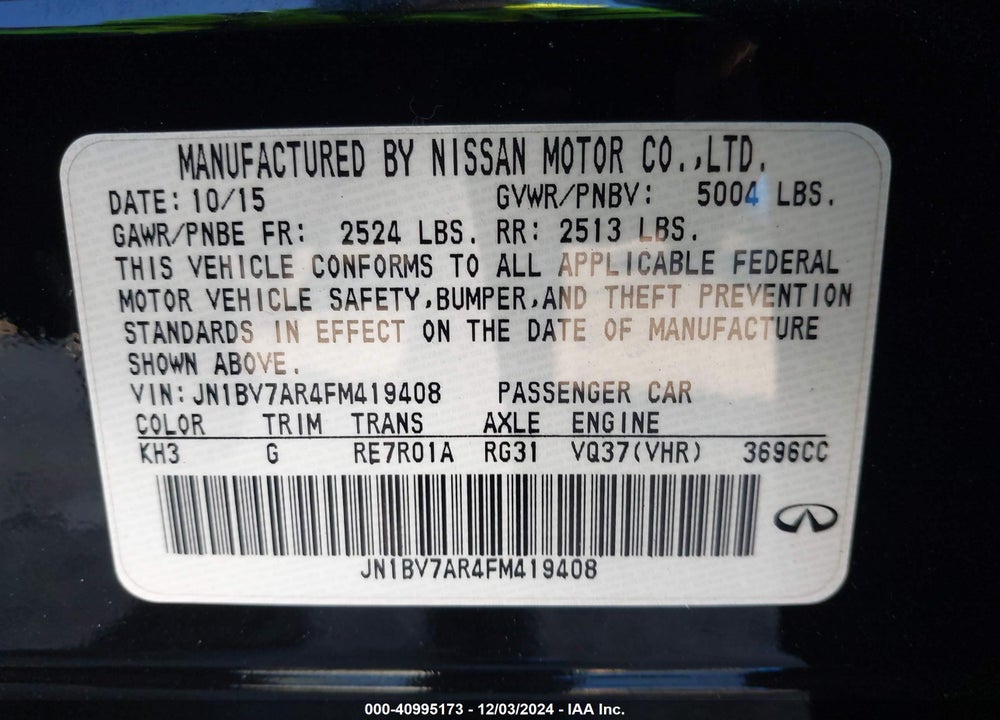 2015 INFINITI Q50 VIN: JN1BV7AR4FM419408