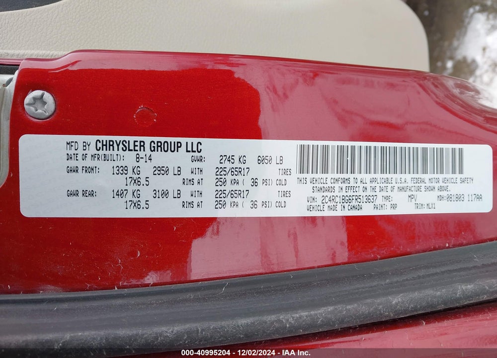 2015 CHRYSLER TOWN & COUNTRY TOURING VIN: 2C4RC1BG6FR513637