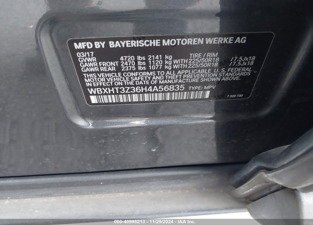 2017 BMW X1 XDRIVE28I VIN: WBXHT3Z36H4A56835