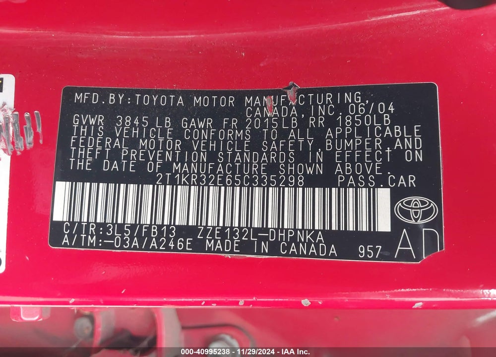 2005 TOYOTA MATRIX/XR VIN: 2T1KR32E65C335298