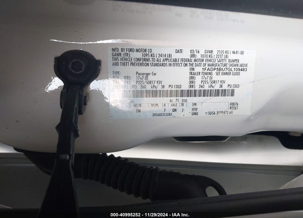 2016 FORD C-MAX HYBRID SEL VIN: 1FADP5BU7GL109483