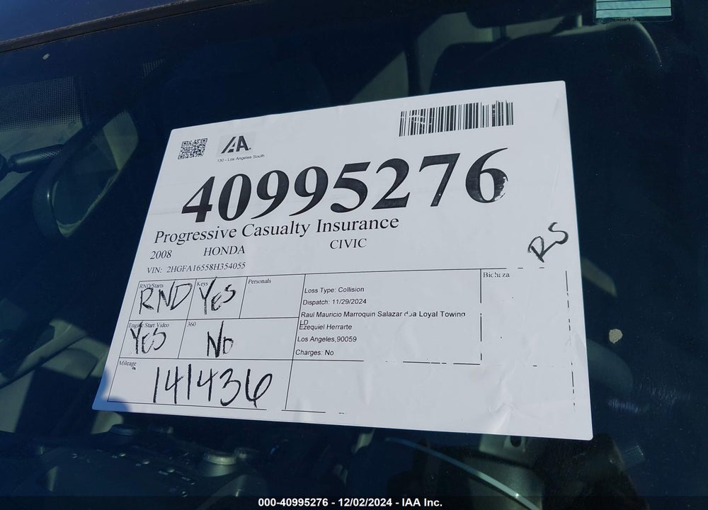 2008 HONDA CIVIC LX VIN: 2HGFA16558H354055