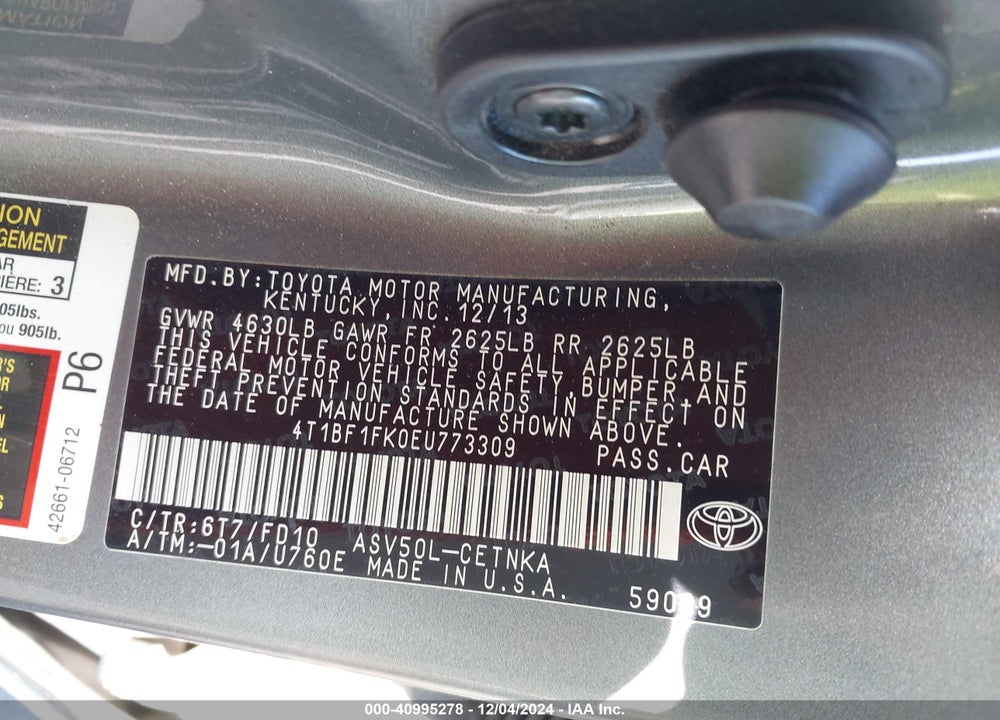 2014 TOYOTA CAMRY LE VIN: 4T1BF1FK0EU773309