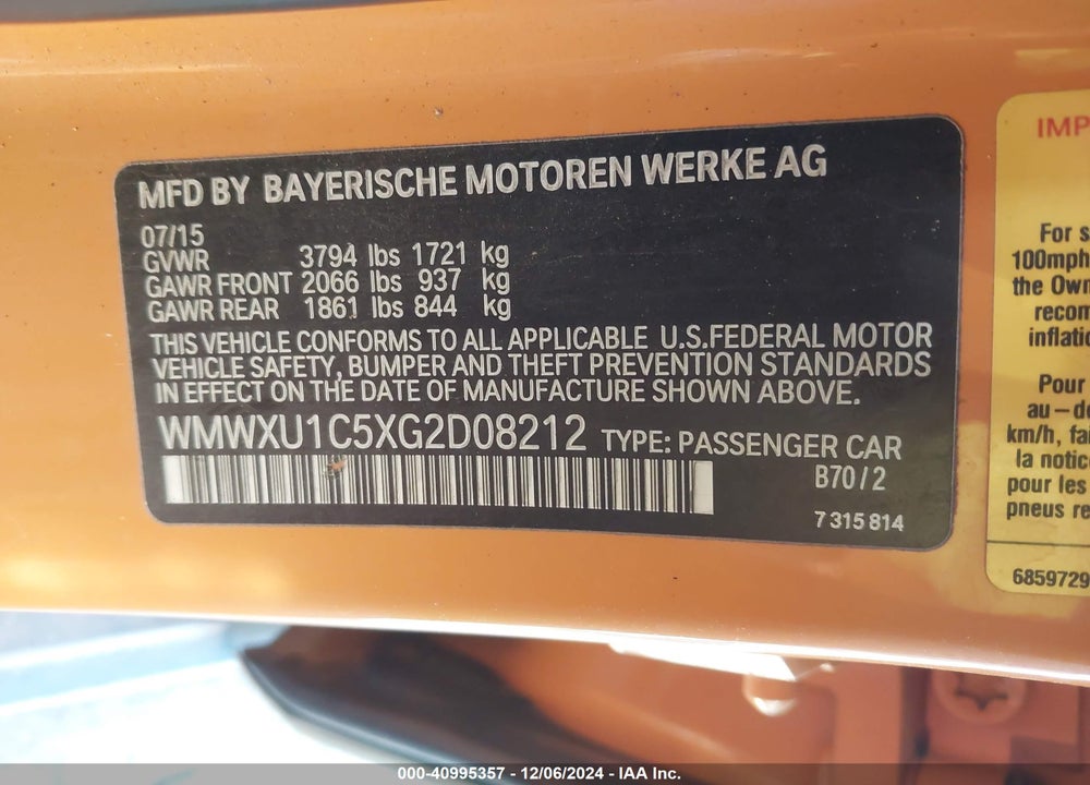 2016 MINI HARDTOP COOPER VIN: WMWXU1C5XG2D08212