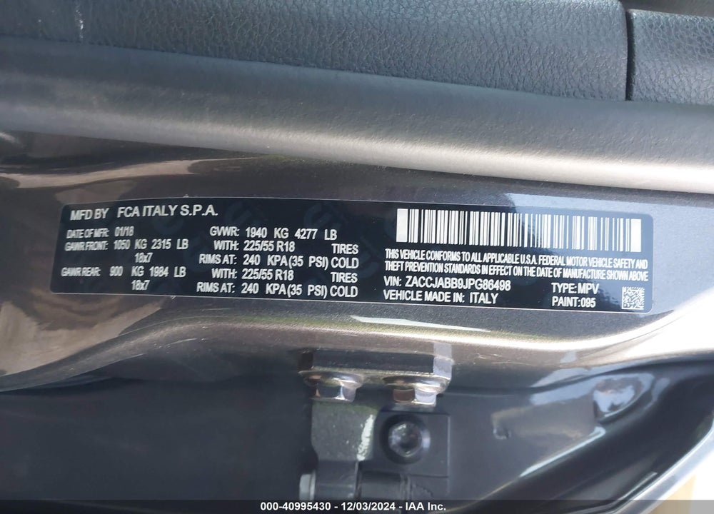 2018 JEEP RENEGADE LATITUDE FWD VIN: ZACCJABB9JPG86498