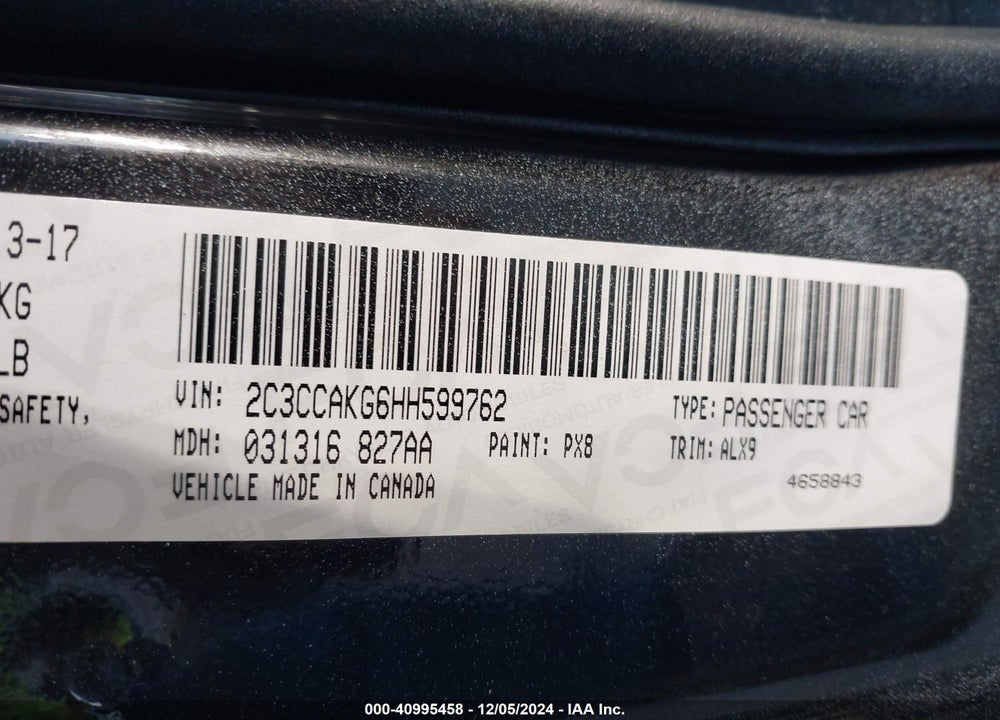 2017 CHRYSLER 300C VIN: 2C3CCAKG6HH599762